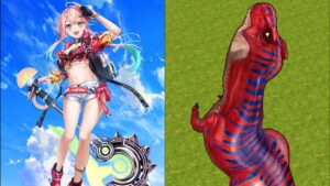 白猫プロジェクト　リョナ　斧サテラをティラノに丸呑みさせてみた！