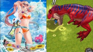 白猫プロジェクト　リョナ　弓サテラをティラノに丸呑みさせてみた！